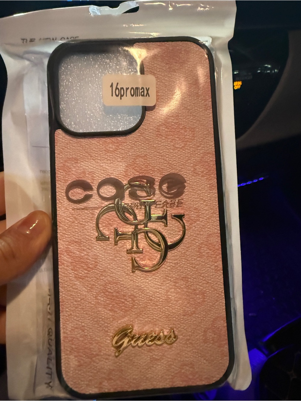 Guess Pink Leather-Style Case with Gold Logo for 16 Pro Max